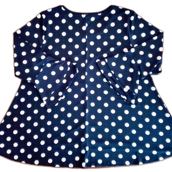 Chaus Women Oversized Blouse 3/4 Bell Sleeves Blue White Dots XXL - Picture 3 of 8